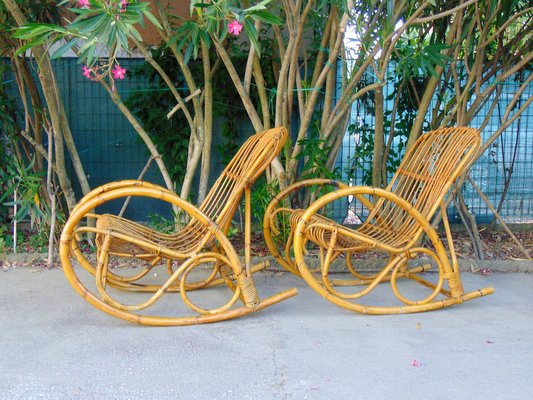 Vintage Rocking Chairs in Bamboo, Set of 2-GZF-1338297