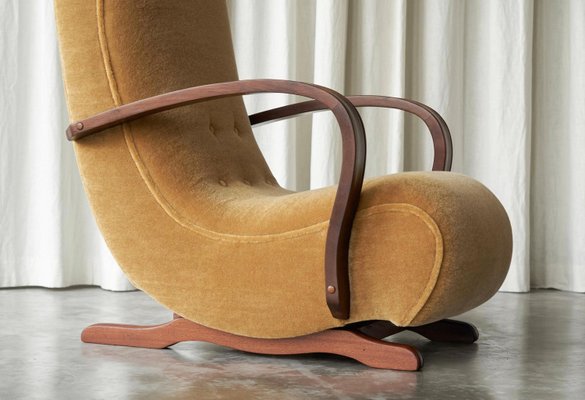 Vintage Rocking Lounge Chair in Mohair and Wood, 1930s-FEW-2024243