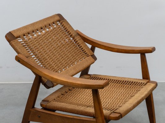 Vintage Rope Woven Lounge Chair in the style of Hans Wegner, 1960s-KL-2016931