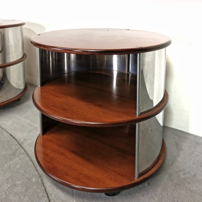 Vintage Round Bedside Tables in Walnut and Steel, 1970s, Set of 2-PRS-1702542