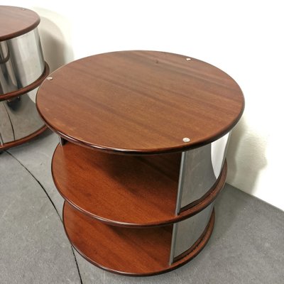 Vintage Round Bedside Tables in Walnut and Steel, 1970s, Set of 2-PRS-1702542