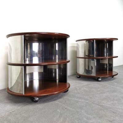 Vintage Round Bedside Tables in Walnut and Steel, 1970s, Set of 2-PRS-1702542