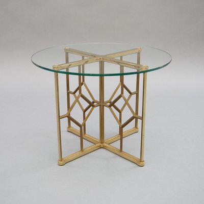 Vintage Round Glass Side Table With Brass Frame-RST-1262757