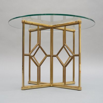 Vintage Round Glass Side Table With Brass Frame-RST-1262757