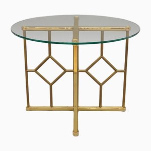 Vintage Round Glass Side Table With Brass Frame-RST-1262757