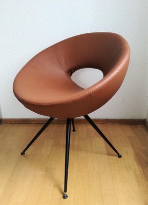 Vintage Round Lounge Chair in Cognac Faux-Leather, 1980s-NKJ-1295635