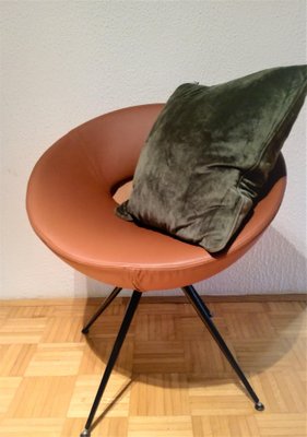 Vintage Round Lounge Chair in Cognac Faux-Leather, 1980s-NKJ-1295635