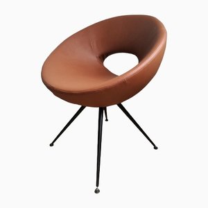 Vintage Round Lounge Chair in Cognac Faux-Leather, 1980s-NKJ-1295635