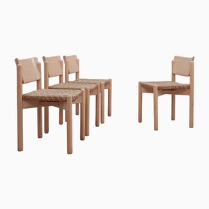 Vintage Rustic Dining Chairs with Straw Seat attributed to Renato Toso, 1970s, Set of 4-ZQ-2022564