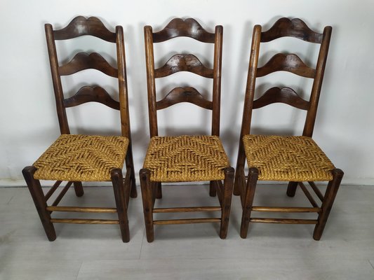 Vintage Rustic Straw Chairs, 1950s, Set of 6-EAD-2034476