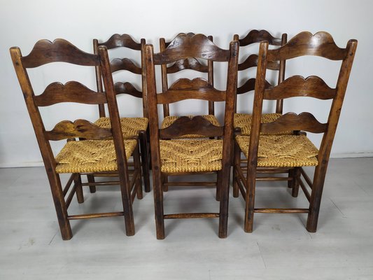 Vintage Rustic Straw Chairs, 1950s, Set of 6-EAD-2034476