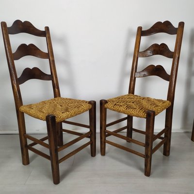 Vintage Rustic Straw Chairs, 1950s, Set of 6-EAD-2034476