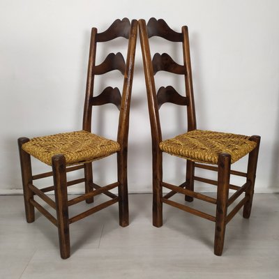 Vintage Rustic Straw Chairs, 1950s, Set of 6-EAD-2034476