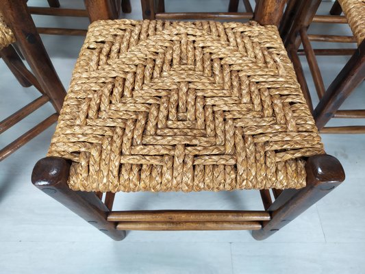 Vintage Rustic Straw Chairs, 1950s, Set of 6-EAD-2034476