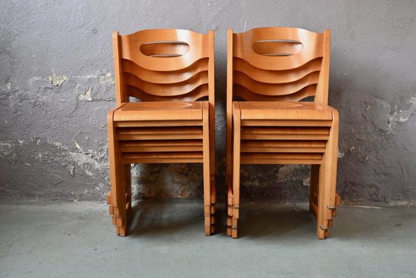 Vintage Scandinavian Chairs in Stackable Wood, Set of 8-AIU-1780586