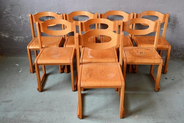 Vintage Scandinavian Chairs in Stackable Wood, Set of 8-AIU-1780586