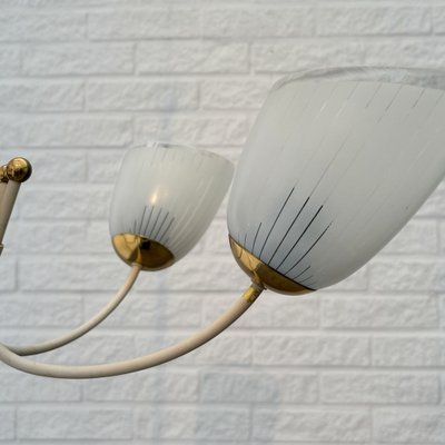 Vintage Scandinavian Five Arm Chandelier in Brass and Glass, Sweden, 1930s-LIV-2036201