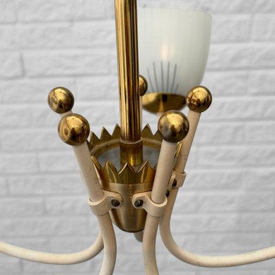 Vintage Scandinavian Five Arm Chandelier in Brass and Glass, Sweden, 1930s-LIV-2036201