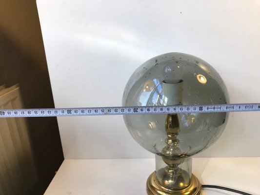 Vintage Scandinavian Gray Glass and Brass Table Lamp, 1970s-LCR-709678