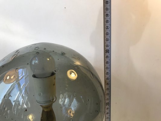 Vintage Scandinavian Gray Glass and Brass Table Lamp, 1970s-LCR-709678