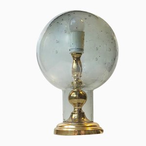 Vintage Scandinavian Gray Glass and Brass Table Lamp, 1970s-LCR-709678