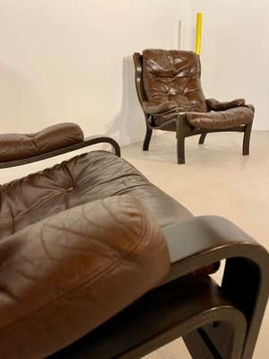 Vintage Scandinavian Leather Lounge Chair, 1970s-WID-1134082