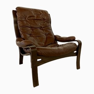 Vintage Scandinavian Leather Lounge Chair, 1970s-WID-1134082