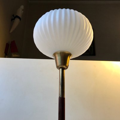 Vintage Scandinavian Opaline Glass and Brass Table Lamp, 1960s-LCR-767384