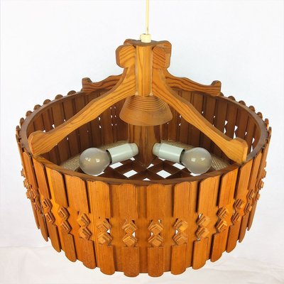 Vintage Scandinavian Pine Ceiling Lamp, 1960s-YBU-699675