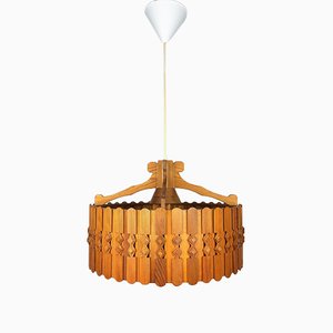 Vintage Scandinavian Pine Ceiling Lamp, 1960s-YBU-699675