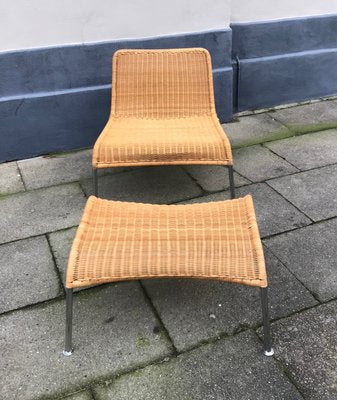 Vintage Scandinavian Rattan and Chromed Steel Lounge Chair and Ottoman Set, 1970s-LCR-569329