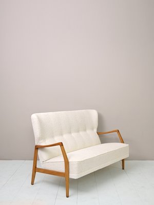 Vintage Scandinavian Sofa with Faux Lamb, 1960s-QWP-1426452