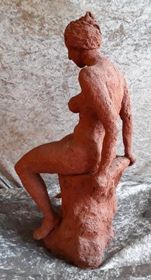 Vintage Seated Female Nude Sculpture in Red-Brown Terracotta, 1992-HOI-1742627