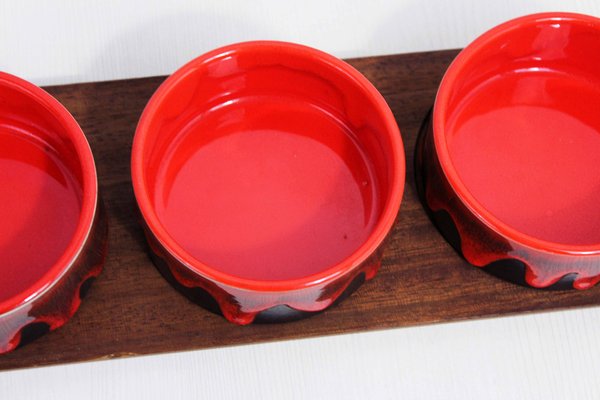 Vintage Service Tray and Ramekins in Teak and Ceramic, 1960s, Set of 5-BQF-1815338