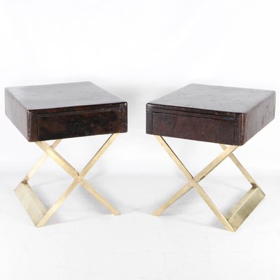 Vintage Side Tables in Brass and Coconut Fiber, Set of 2-DSC-2021522