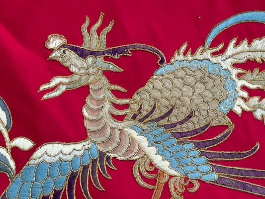 Vintage Silk and Metal Chinese Embroidery Dragon Design, 1950s-YMM-2042665