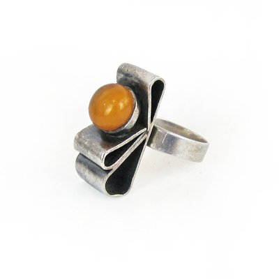 Vintage Silver Amber Ring, 1980s-YGE-868689