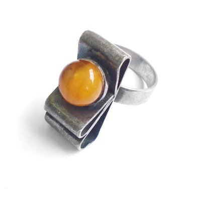 Vintage Silver Amber Ring, 1980s-YGE-868689