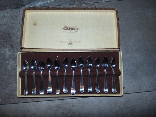 Vintage Silver Caviar Spoons from Sola, Set of 12-CAQ-560141