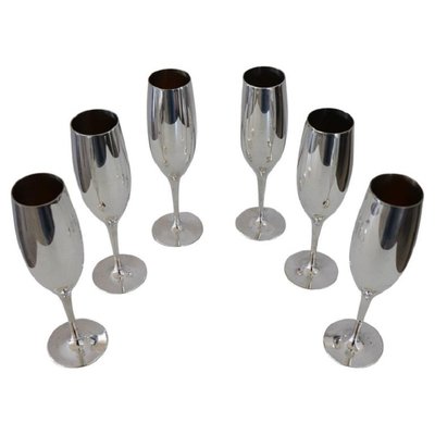 Vintage Silver Plated Flute Glasses, 1980s, Set of 6-DCO-1336352