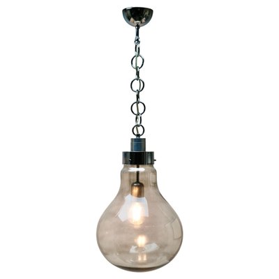 Vintage Smoked Glass Pendant Ceiling Light in the Shape of a Big Bulb, 1960s-MJY-1150355