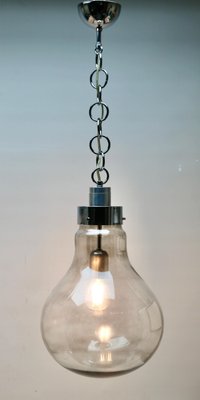 Vintage Smoked Glass Pendant Ceiling Light in the Shape of a Big Bulb, 1960s-MJY-1150355