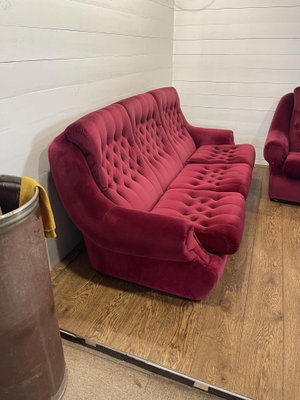 Vintage Sofa and Chairs in Red, Set of 3-HVX-1730624