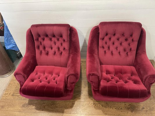 Vintage Sofa and Chairs in Red, Set of 3-HVX-1730624