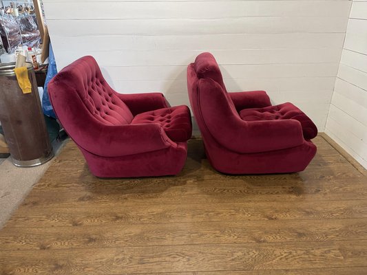 Vintage Sofa and Chairs in Red, Set of 3-HVX-1730624