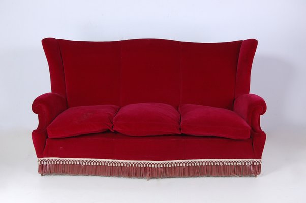 Vintage Sofa in Red Velvet, 1950s-XSG-1366561