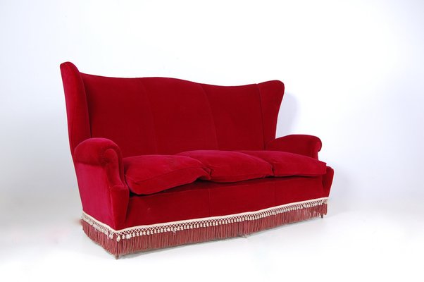 Vintage Sofa in Red Velvet, 1950s-XSG-1366561