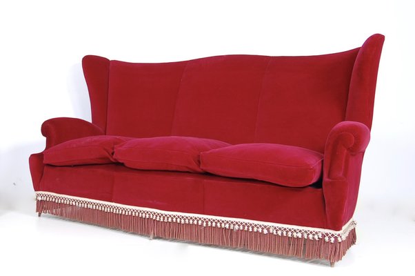 Vintage Sofa in Red Velvet, 1950s-XSG-1366561