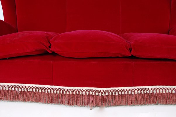 Vintage Sofa in Red Velvet, 1950s-XSG-1366561