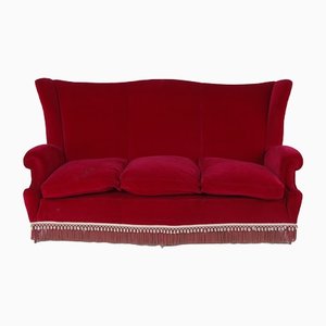 Vintage Sofa in Red Velvet, 1950s-XSG-1366561